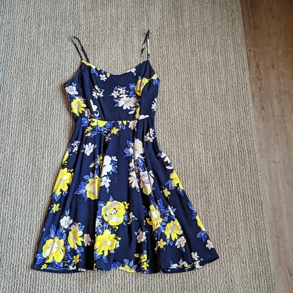 Navy & Yellow Floral Summer Dress